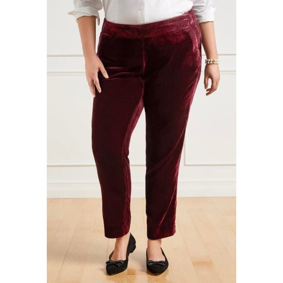 Talbots Chocolate Burgundy Brown Velvet Ankle Trousers - Picture 1 of 9